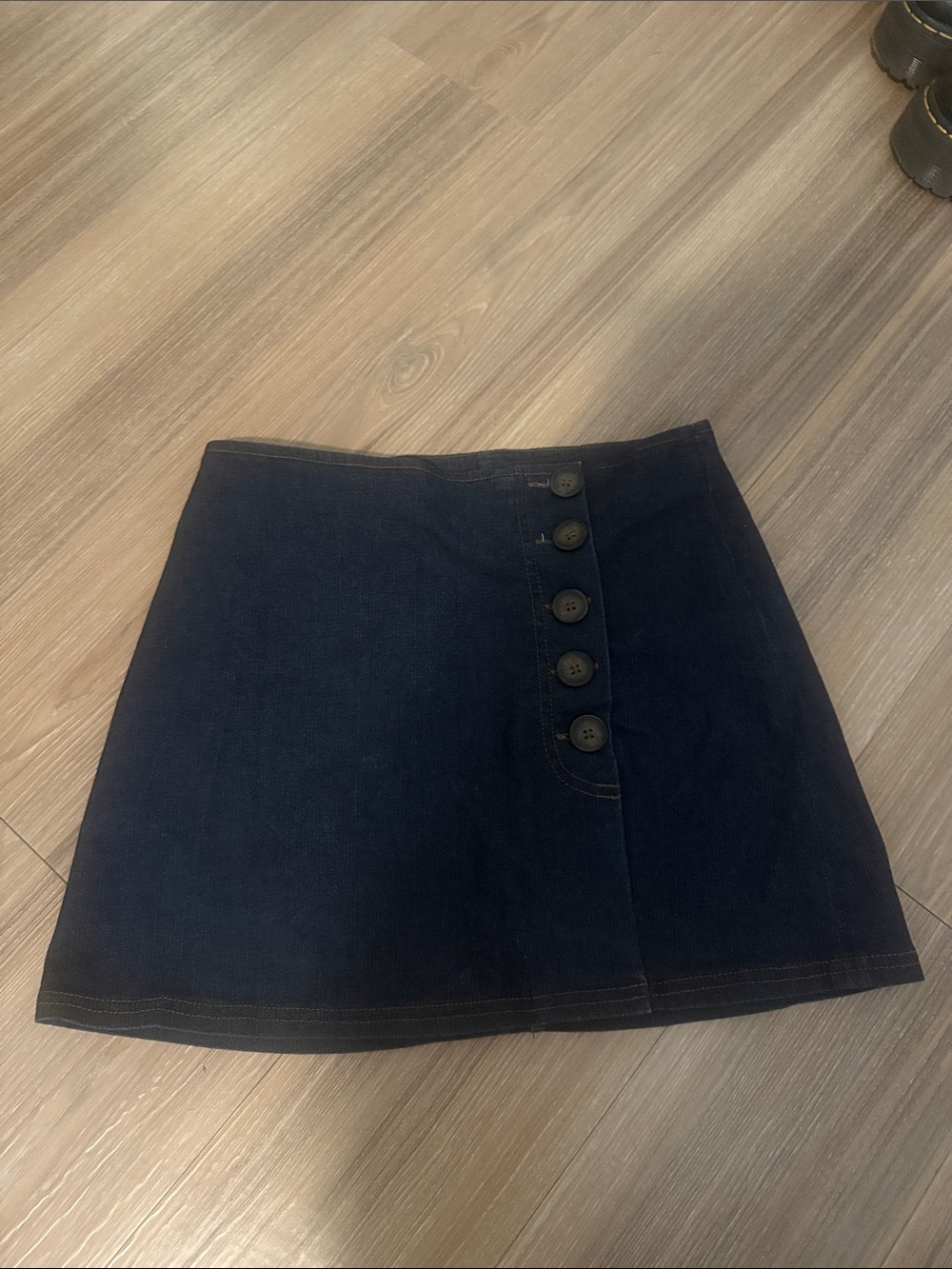 UO Kimchi Blue Urban Outfitters Classic Navy Stretchy Denim Button Midi Skirt